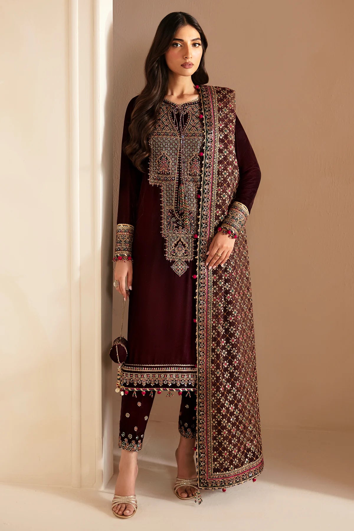 Liba Embroidered Velvet Formal