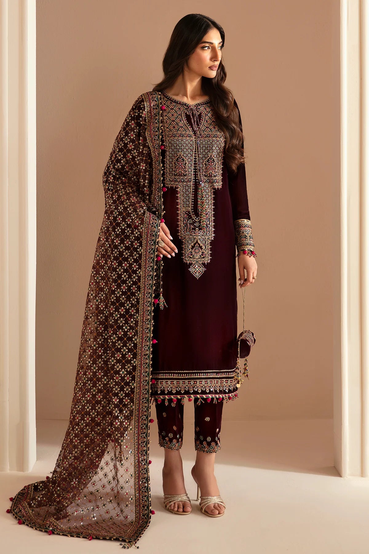 Liba Embroidered Velvet Formal