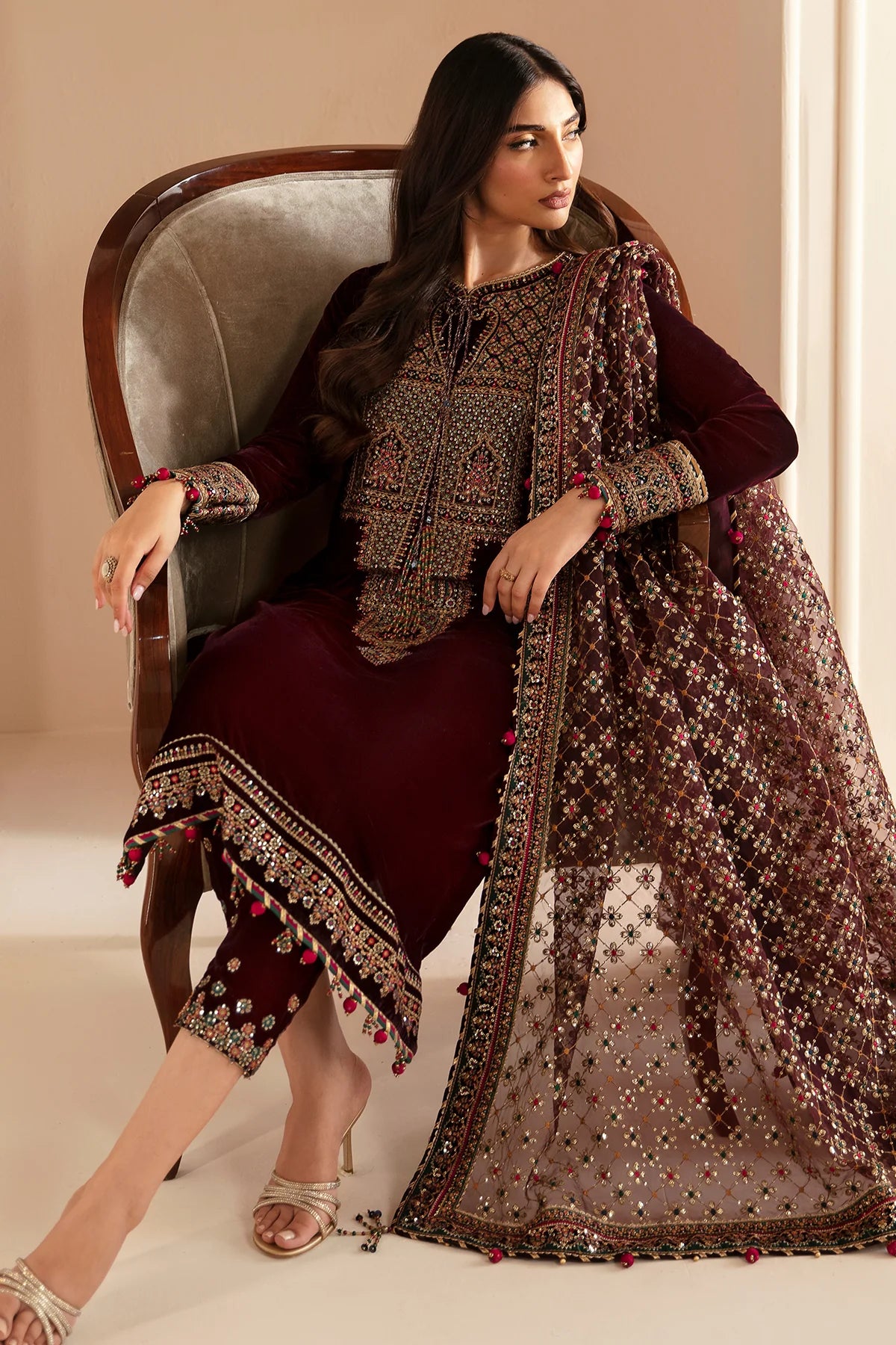 Liba Embroidered Velvet Formal
