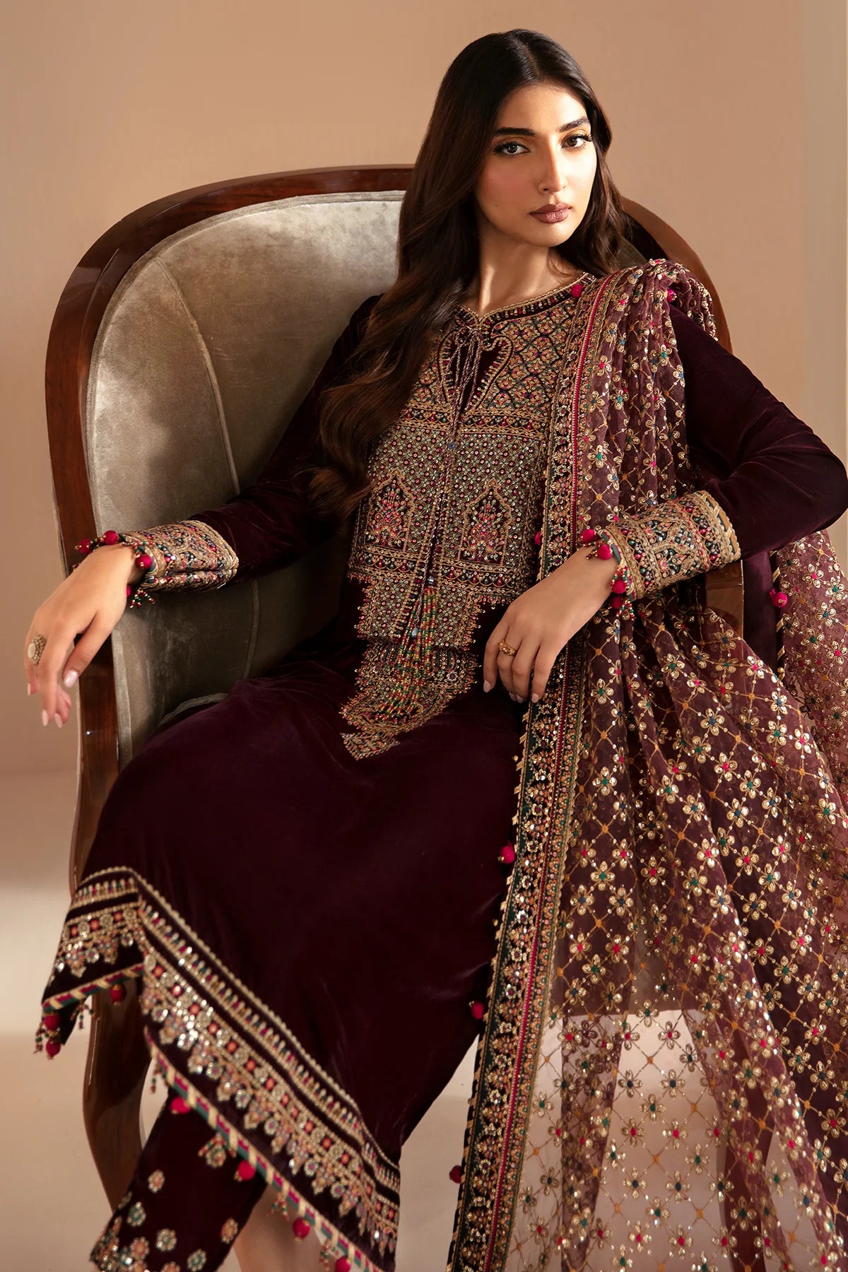 Liba Embroidered Velvet Formal