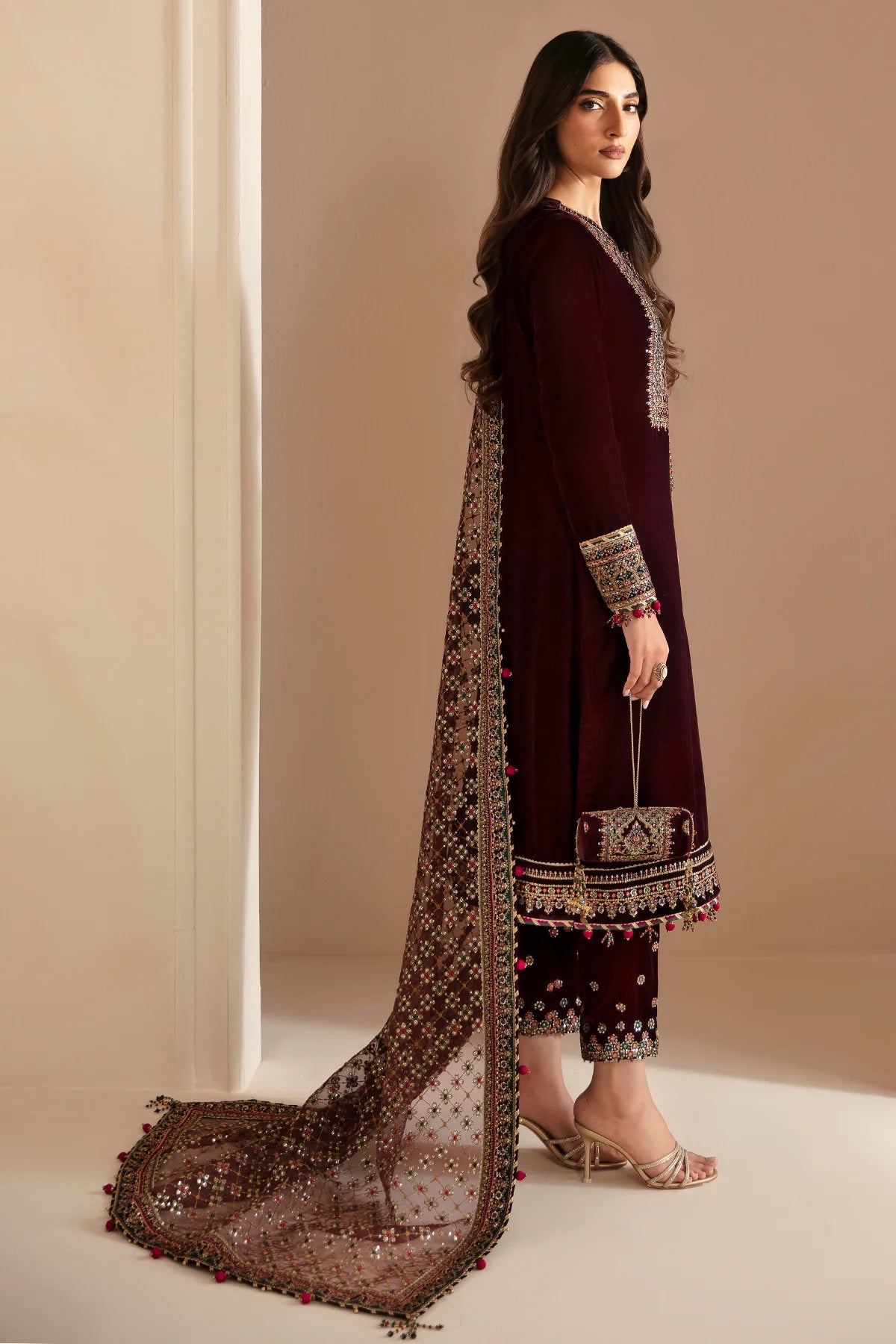 Liba Embroidered Velvet Formal