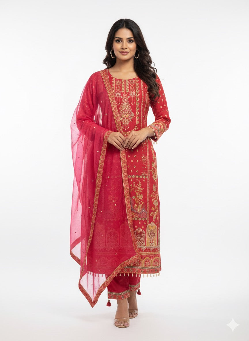 The Rose Red Embroidered Salwar Kameez Suit